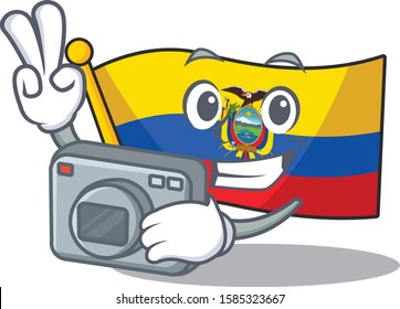 a professional Photographer flag ecuador cartoon character with a camera