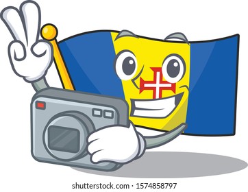 a professional Photographer flag madeira cartoon character with a camera