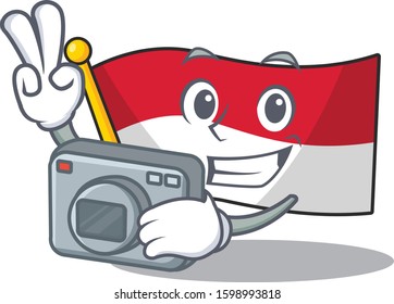a professional Photographer flag monaco Scroll mascot style with a camera