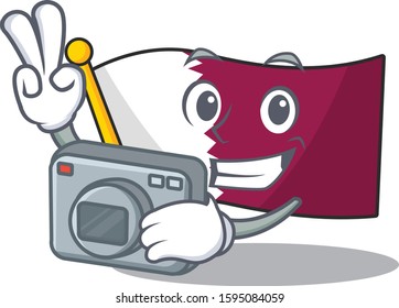 a professional Photographer flag qatar Scroll mascot style with a camera