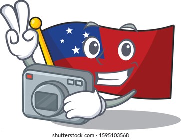 a professional Photographer flag samoa Scroll mascot style with a camera