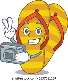 a professional photographer flip flops cartoon picture working with camera