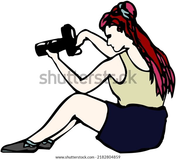 iThyx иконка для рисунка: Профессиональная фотограф-девушка фотографирует лежащую модель во время фотосессии. Векторный рисунок. Рисунок @iThyx. Автор рисунка художник #iThyx
