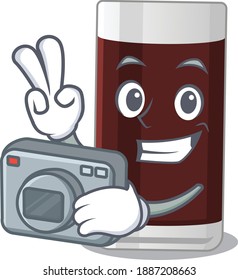 a professional photographer glass of chocolate cartoon picture working with camera. Vector illustration