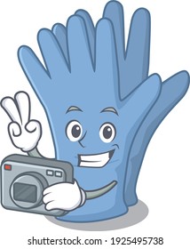 a professional photographer medical gloves cartoon picture working with camera