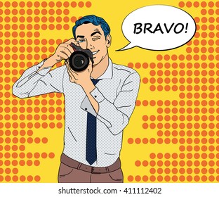 Professional photographer prepares to take the picture mockup