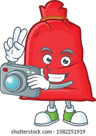 a professional Photographer santa bag close cartoon character with a camera