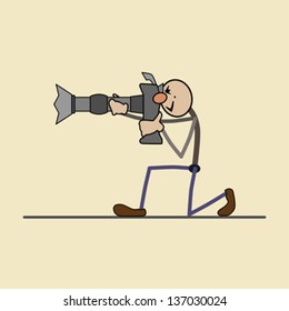 professional photographer takes a good picture Photographer stands. Keeps hands big camera. Makes a beautiful picture. suitable for printing, website, advertising. 