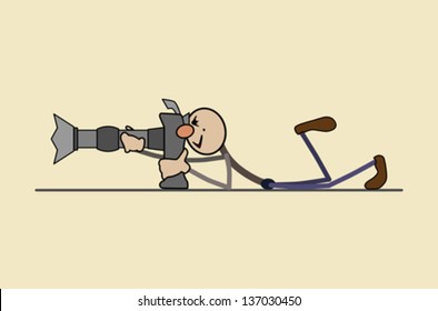 professional photographer takes a good picture Photographer stands. Keeps hands big camera. Makes a beautiful picture. suitable for printing, website, advertising. 