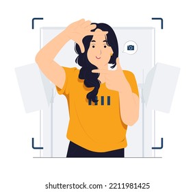 Professional photographer taking pictures with camera shot gesture concept illustration