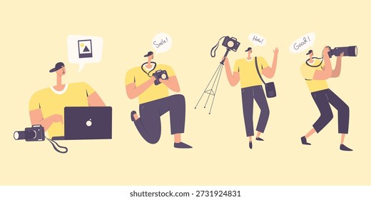 Professional Photographer Working Process and Hobby Illustration Set