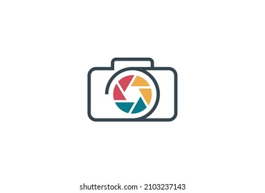 Professional Photography Camera Logo Symbol Design. Vector Logo Template. A modern symbol of colorful camera multimedia aperture image shot. Portrait nature architecture and wedding photographer logo.
