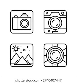 A Professional Photography Photo Icon Symbol, Showcasing Camera Gallery and Digital Multimedia Snapshot Picture Image Frame Portfolio Lens in a Flat Design Minimalist Vector for Social Media Success UI App Creative Graphic Designer.