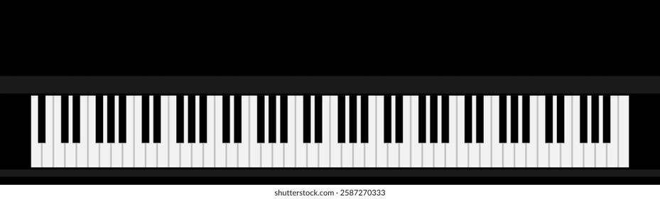 Professional piano keys top view, musical instruments concept