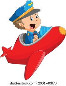 The professional pilot is flight the colored plane of illustration