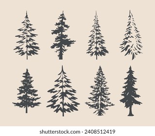 professional pine trees silhouette vector art