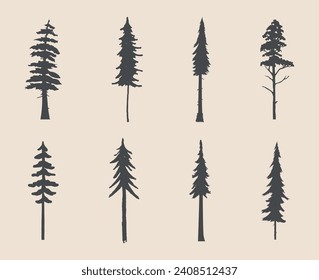 professional pine trees silhouette vector art
