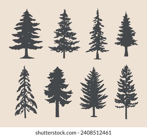 professional pine trees silhouette vector art