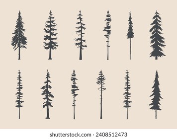 professional pine trees silhouette vector art