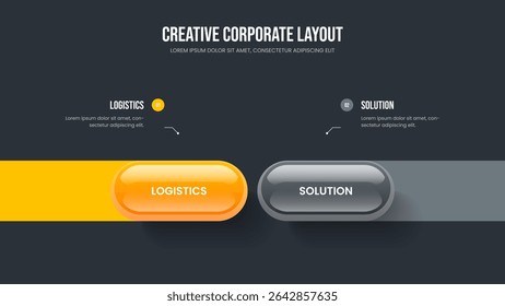 Professional Plan 2 Option Infographic Frame Layout. Product Insight Two Element Diagram Slideshow Template. Visual Portfolio Slide Design Vector Illustration.