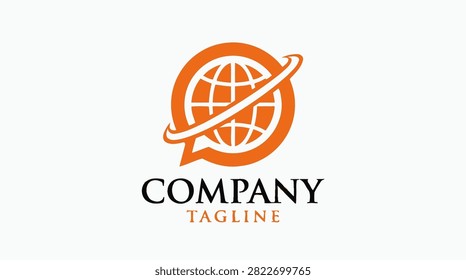 Professional planet and chat symbol promoting worldwide interaction and customer support services.