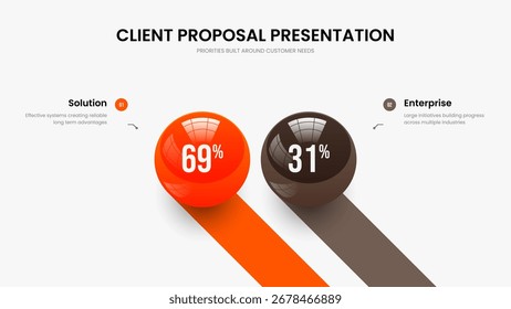 Professional Planning Slideshow Layout Vector Illustration. Clean Performance 2 Option Graph Presentation Template. Elegant Strategy Two Element Infographic Frame Design.