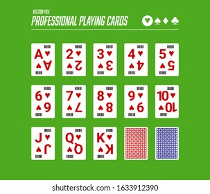 Professional Playing Cards with Barcode (Plus Backs) Online Casino Style. Hearts - Vector