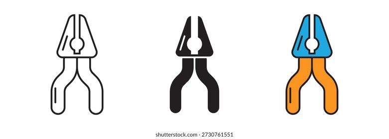 Conjunto de iconos de herramientas de hardware de alicates de Profesional, adecuado para servicio de reparación, trabajo eléctrico, plomería, mantenimiento del hogar y equipos de construcción industrial.