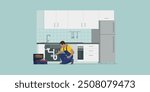 Professional plumber fixing a kitchen sink drain and checking the pipes, professional plumbing service