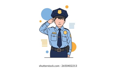 Professional police officer saluting authority and duty public safety service