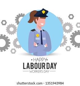 professional policewoman with gears to labour day