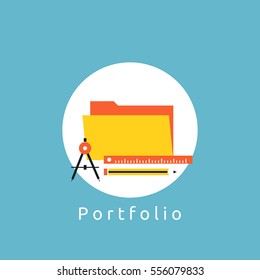 Professional portfolio flat vector illustration. Graphic design, content management, freelance work, creativity and career concept for web banners and apps