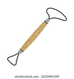 Professional pottery instrument, vector icon. Double-sided tool with wooden texture, metal loop for shaping clay, plasticine. Equipment for homemade sculpture, ceramic. Hobby device. Flat clipart