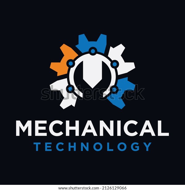 Professional practical service logo\
machine mechanic with machine technician logo and machine\
gear