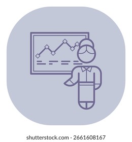 Presentador de Profesional de pie junto al gráfico que muestra el gráfico de líneas. Mujer haciendo gestos hacia los datos, ilustrando tendencias durante reuniones de negocios o seminarios