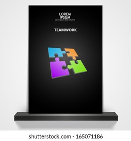 Professional printable business cover with colored puzzle pattern /TEAMWORK/