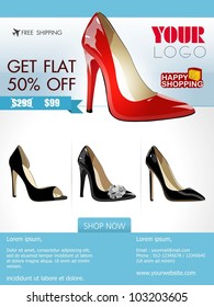 Professional product flyer or banner design of ladies shoe or other product with attractive discount offers for promotion, marketing can be use mailer and newsletter.EPS 10.Editable, space for text.