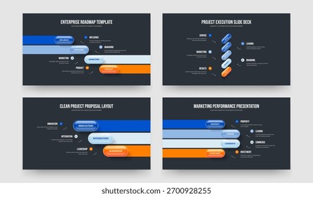 Professional Profile 4 5 3 Element Infographic Presentation Template Set. Digital Report Four Five Three Option Diagram Frame Design Vector Illustration Collection.
