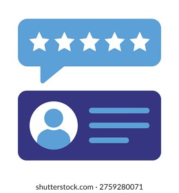Professional profile with five star rating and user icon on blue background