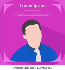 Professional Profile Icon, Male Portrait Flat Design Vector Illustration, Male Profile Illustration
