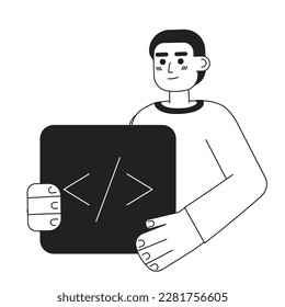 Professional programmer course black and white concept vector spot illustration. Editable 2D flat monochrome cartoon character for web design. Creative line art idea for website, mobile, blog