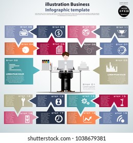 Professional programmer engineer writing   - Speech bubbles 19 Step Colorful -  Modern design Idea and Concept Vector illustration business Infographic template.