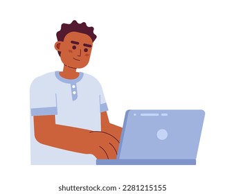 Professional programmer typing on laptop semi flat color vector character. Editable figure. Full body person on white. Simple cartoon style spot illustration for web graphic design and animation