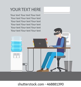 Professional programmer working writing code at his big desk with multiple displays and laptop computer. Flat style color modern vector illustration.