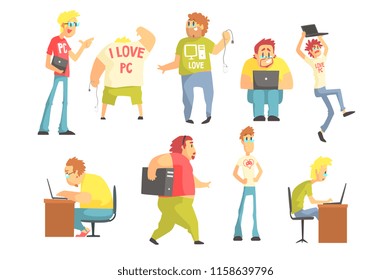 Professional Programmers Funny Characters Set Of Graphic Design Cool Geometric Style Isolated