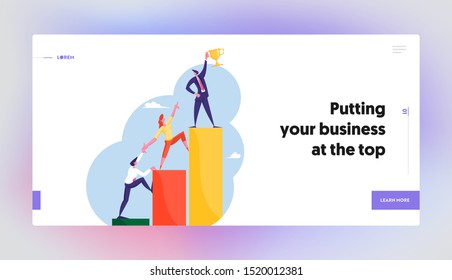 Professional Progress, Advancement Website Landing Page. Office Workers Characters Climb on Ascending Chart. Business Goal Achievement, Career Ladder Web Page Banner. Cartoon Flat Vector Illustration