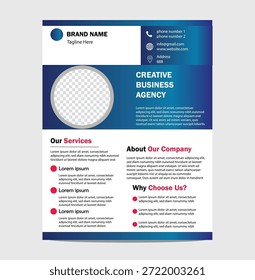 Profesional Diseño promocional con tipografía equilibrada. Este diseño promocional profesional cuenta con una tipografía equilibrada y una disposición estructurada para la entrega de mensajes claros. El diseño incluye secciones definidas para títulos, información de apoyo, imágenes y llamadas a la acción. Adecuado tanto para uso impreso como digital, incluyendo folletos y promociones en línea. Los Elementos personalizables permiten un fácil ajuste de los colores, el texto y las imágenes, al tiempo que preservan la consistencia visual y la legibilidad.

Diseño de Plantilla de perfil de empresa corporativa azul y blanco con diseño y tipografía modernos y profesionales para fines de marca aislados sobre fondo transparente