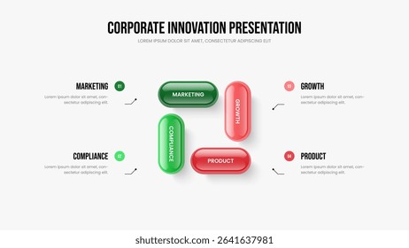 Professional Proposal Presentation Layout Vector Illustration. Advertising Analysis Four Step Infographic Slideshow Template. Modern Development 4 Option Diagram Frame Design.