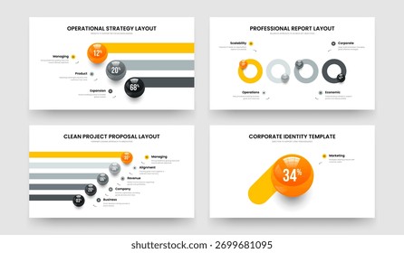 Professional Proposal Three Four Five One Step Chart Frame Template Vector Illustration Bundle. Marketing Portfolio 3 4 5 1 Option Graph Slideshow Design Collection.
