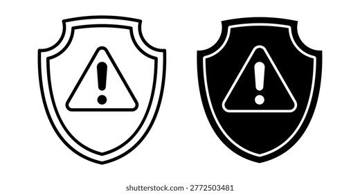 Professional protection icon with shield and warning alert symbol representing risk prevention safety security system danger control and reliable protection environment for digital applications